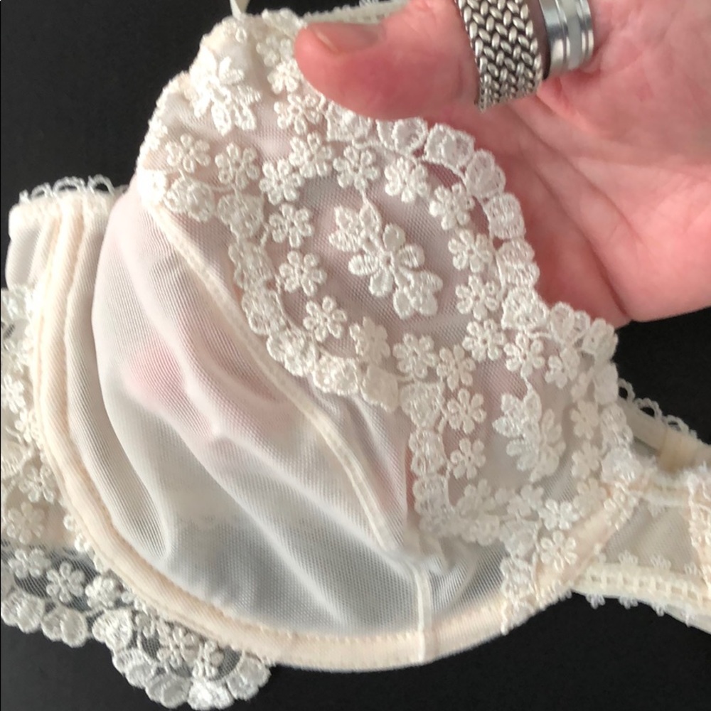 MESH/ EMBROIDERED LACE OFF WHITE/ IVORY BRA - Picture 5 of 13